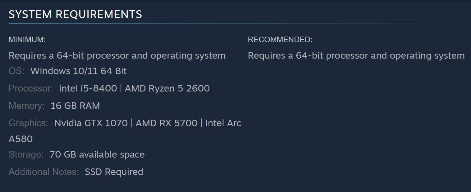 Requirements of Senua's Saga: Hellblade 2