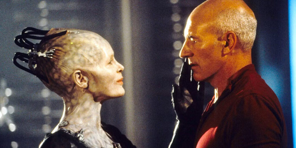 Star Trek's Original Borg Queen Actor Everyone Forgets Was in Thor: The Dark World 1 Alice Krige's Borg Queen caressing Patrick Stewart's Jean-Luc Picard in Star Trek: First Contact