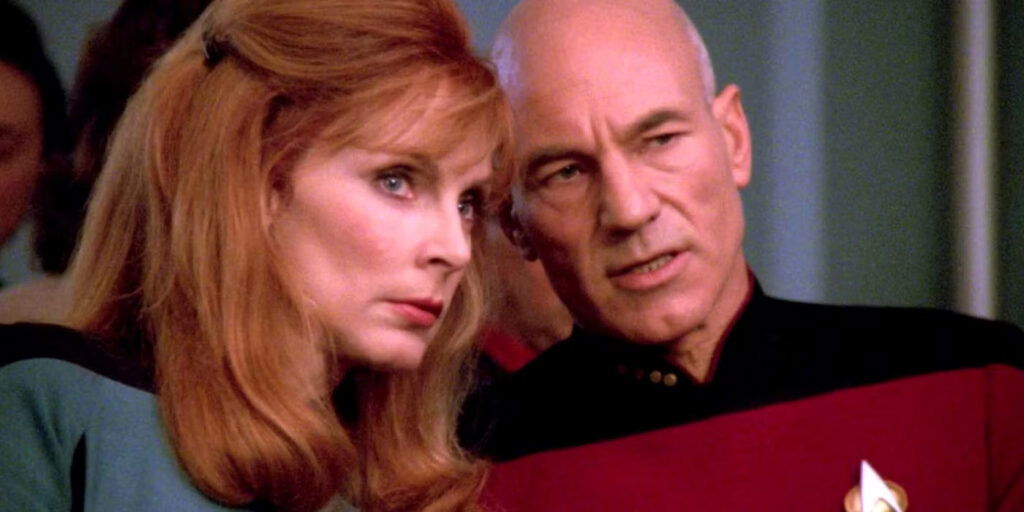 Patrick Stewart’s Jean-Luc Picard Openly Broke One Starfleet Rule for Ship Captains Multiple Times in TNG 6 Captain Picard and Dr. Crusher have a conversation