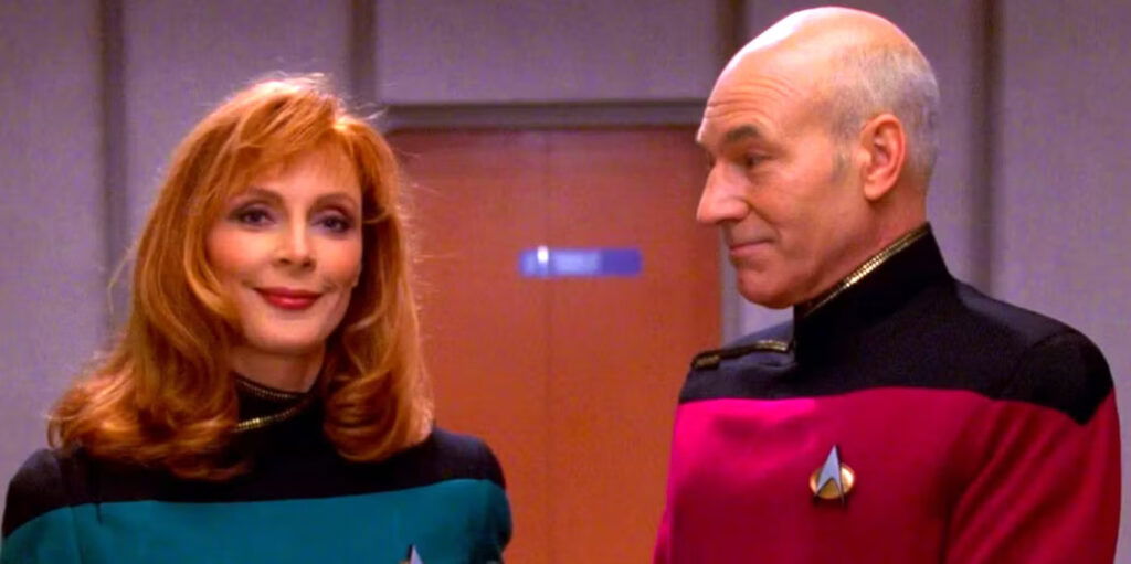 Patrick Stewart’s Jean-Luc Picard Openly Broke One Starfleet Rule for Ship Captains Multiple Times in TNG 4 Captain Picard looks at Dr. Beverly Crusher