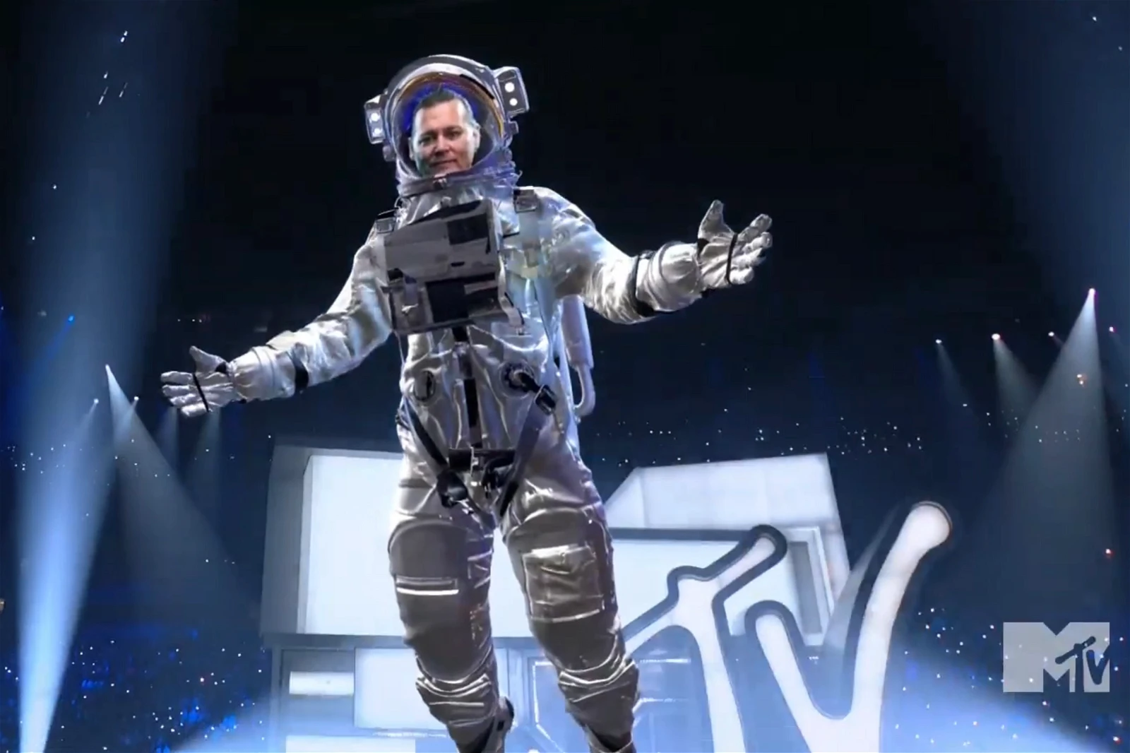 Johnny Depp's most recent appearance in the spacesuit at the MTV's awards.