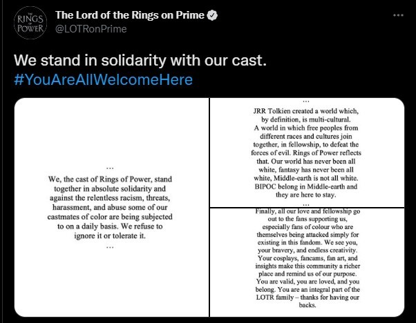 LOTR: The Rings of Power Twitter Account Slams Racist Comments