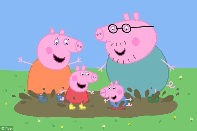 Peppa and her family playing in the mud