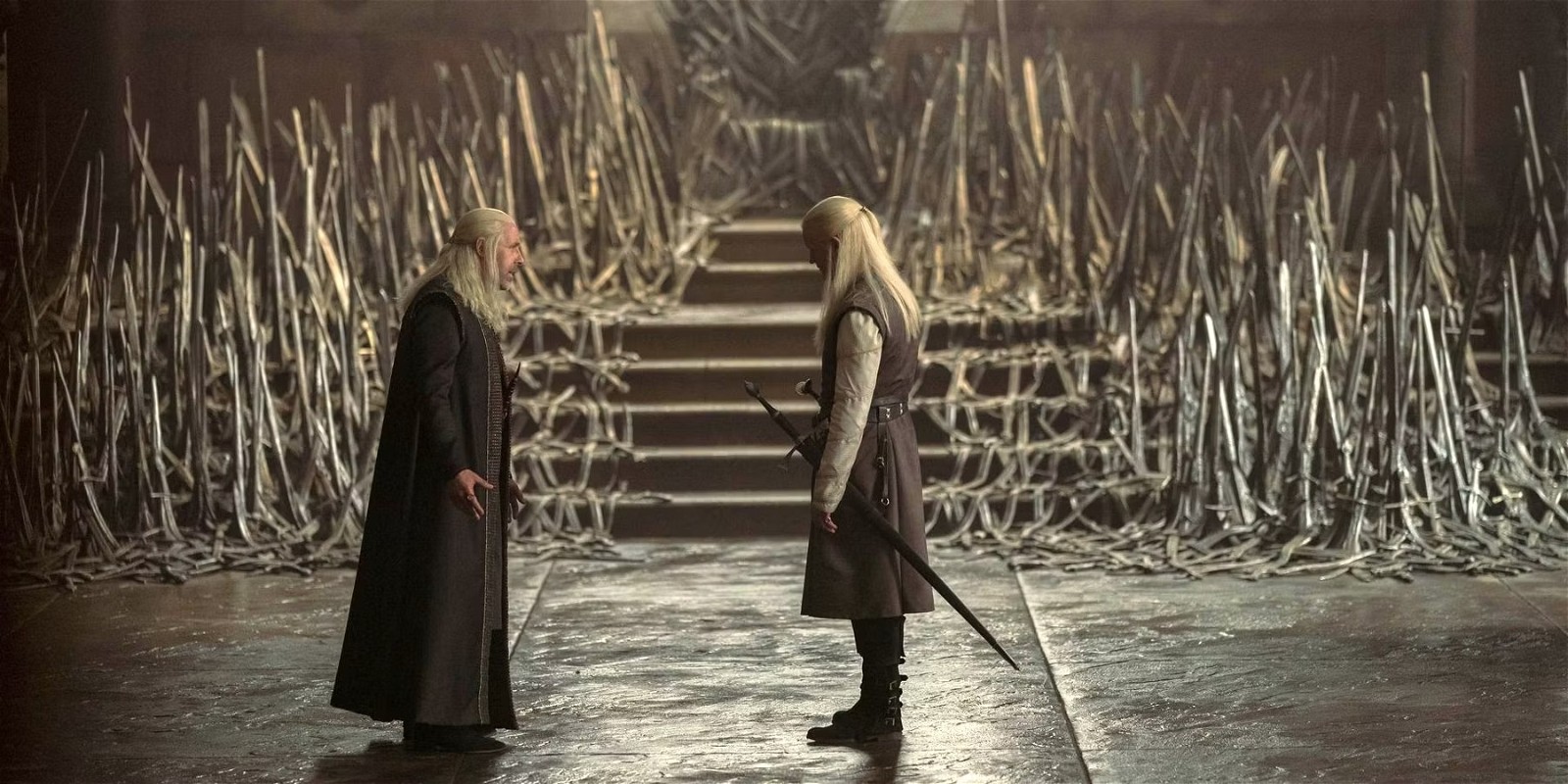 Viserys (Paddy Considine) and Daemon Targaryen (Matt Smith) have a heated discussion.