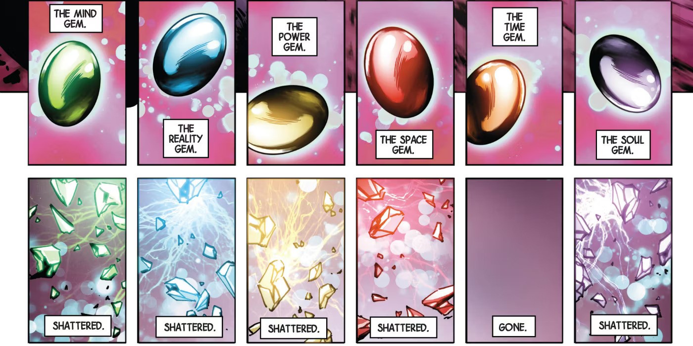 Marvel comics depicts the destruction of Infinity Stones when transported out of their reality