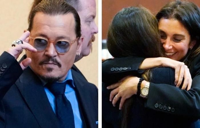Joelle Rich hugging Camille Vasquez after the trial