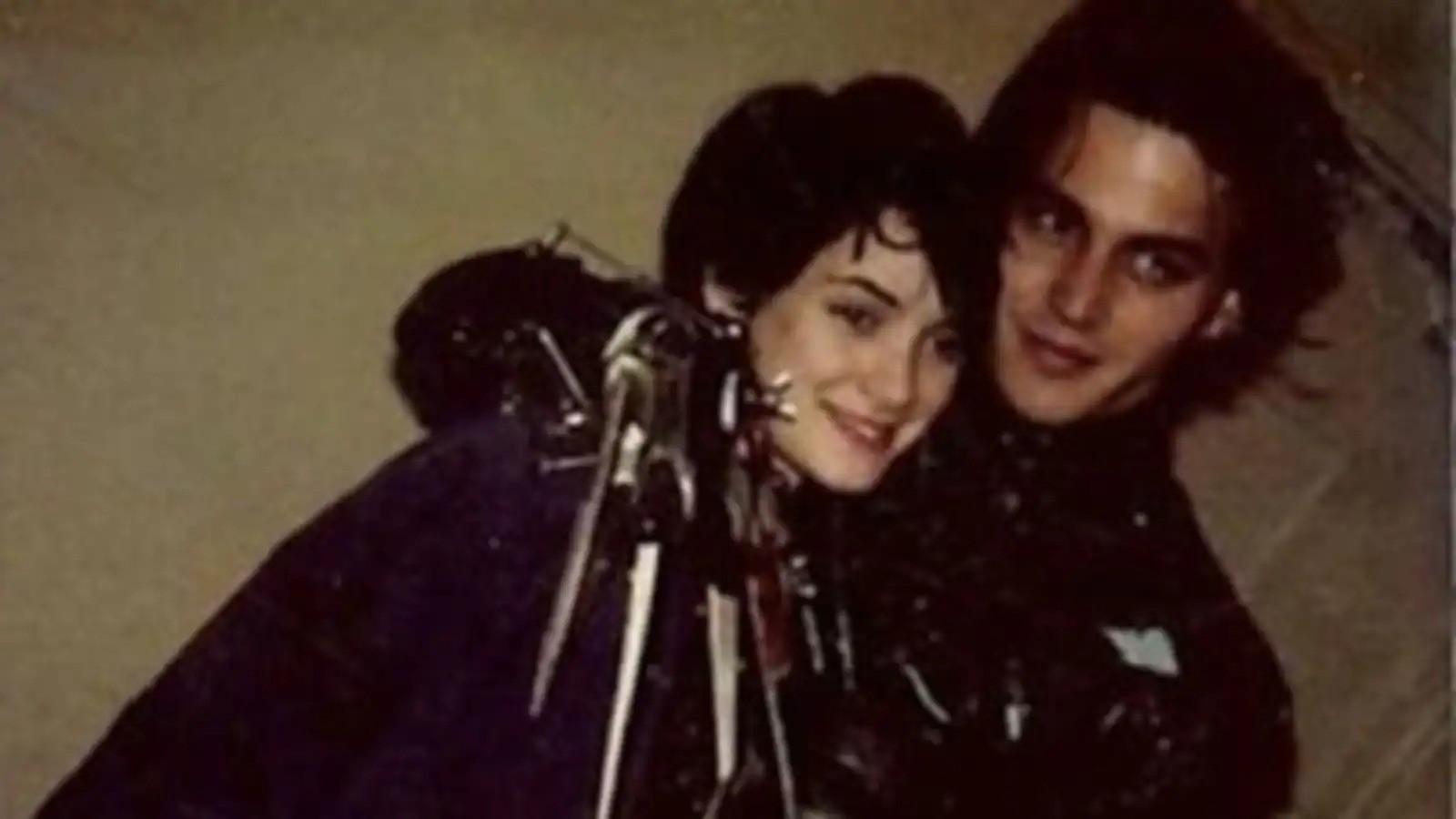 Johnny Depp photographed with Winona Ryder on the set of Edward Scissorhands