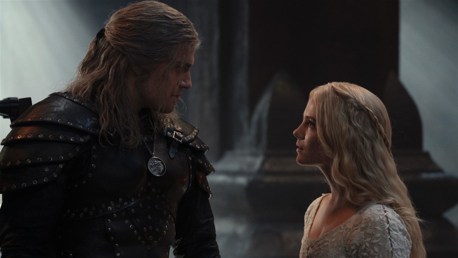 Henry Cavill and Freya Allan as Geralt and Cirilla