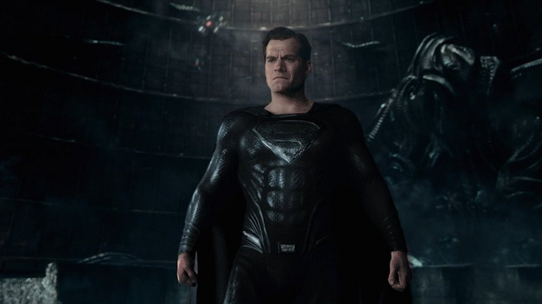 Cavill in the iconic Black Superman suit