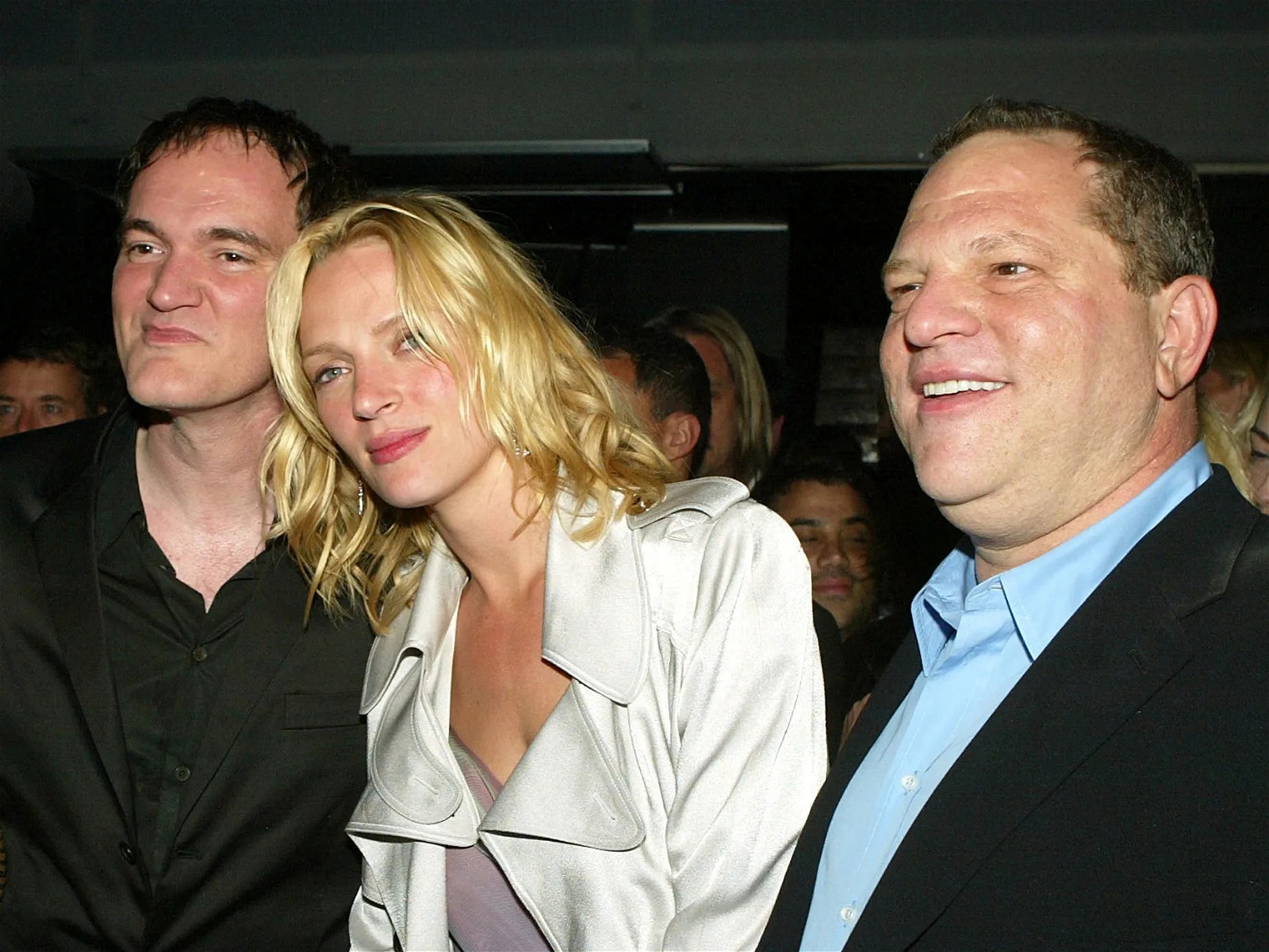Quentin Tarantino with Uma Thurman and Harvey Weinstein