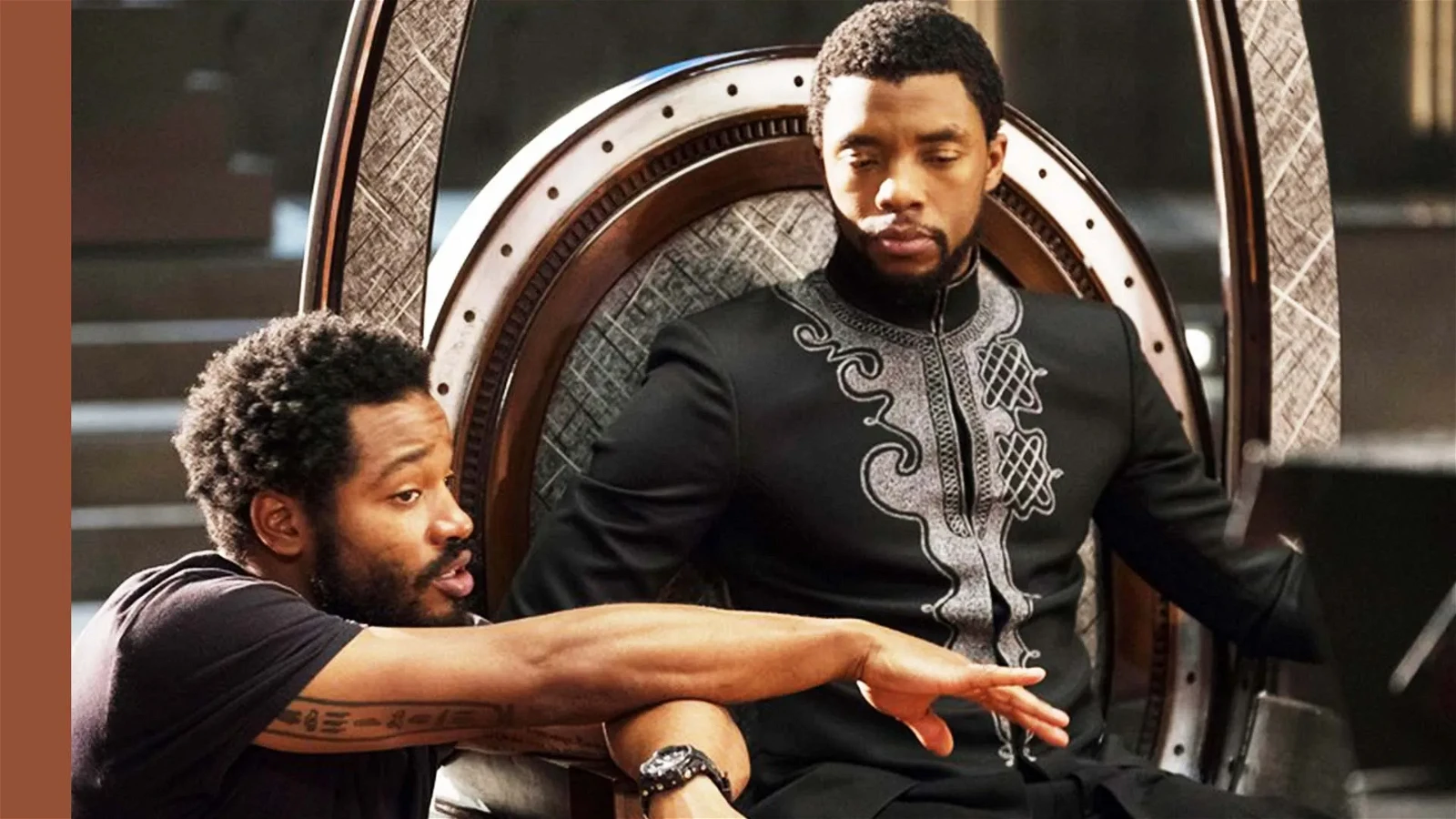 Ryan Coogler and Chadwick Boseman on the sets of Black Panther (2018).