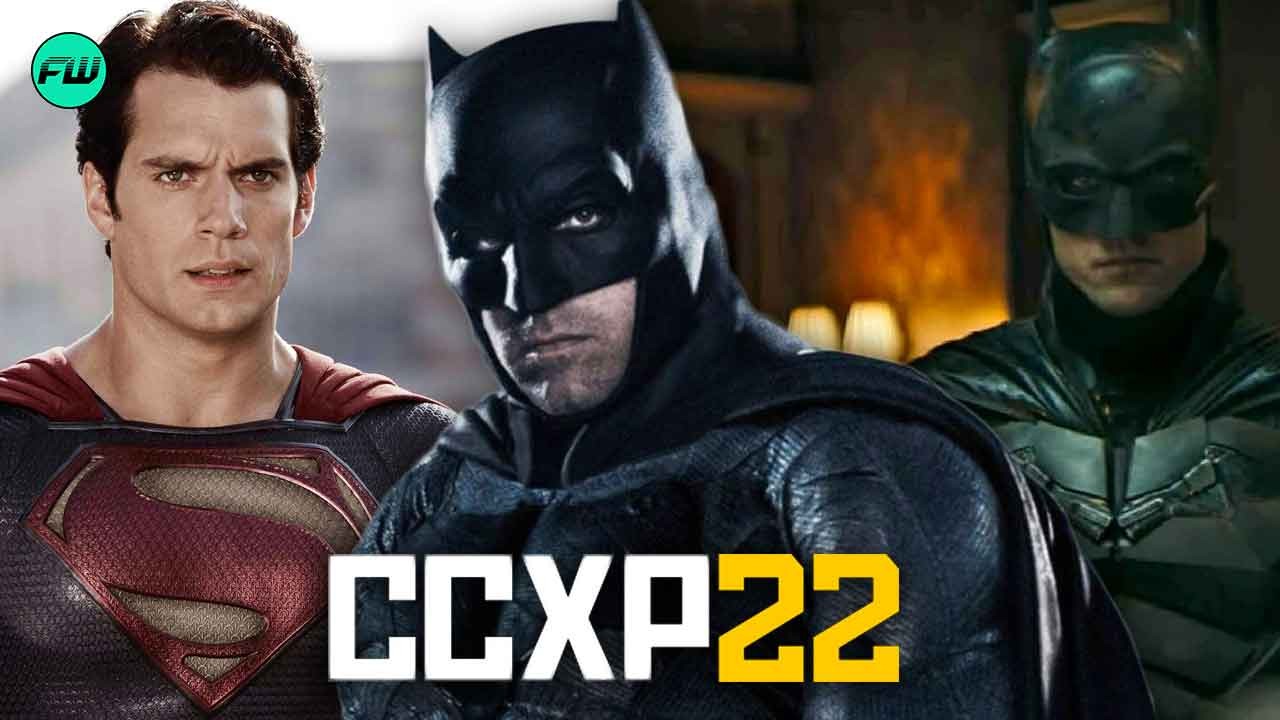 ben aafleck robert pattinson as batman and henry cavill as superman in ccxp22