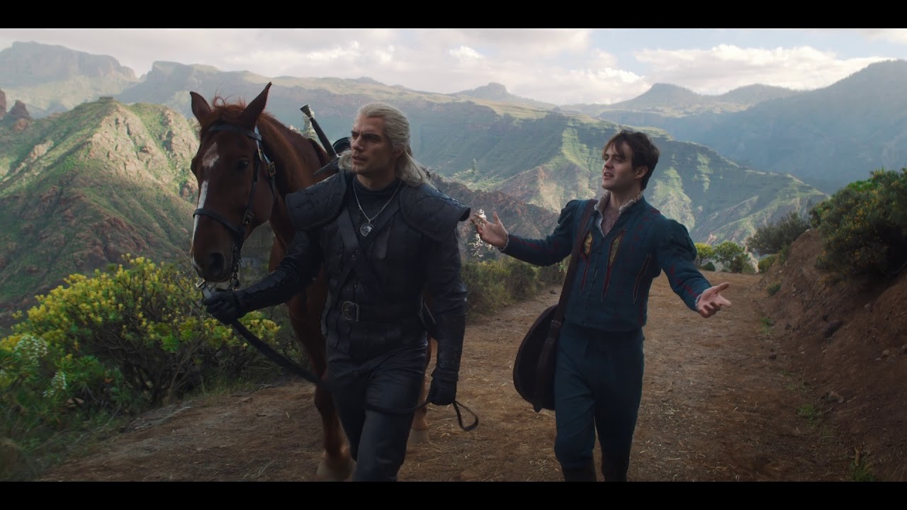 Henry Cavill and Joey Batey as Geralt and Jaskier