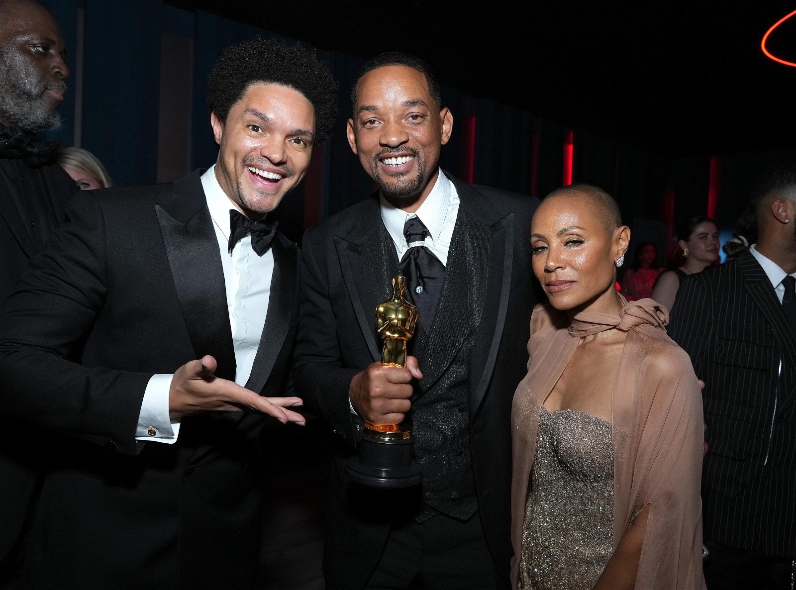 Trevor Noah with Will and Jada Smith at the 94th Oscars