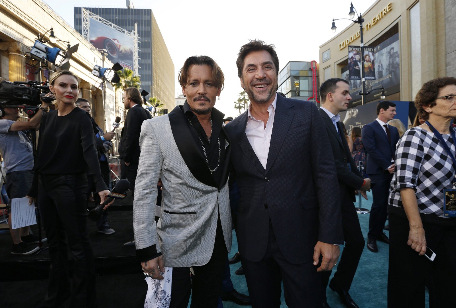 Johnny Depp and Javier Bardem at the premiere of Pirates of the Caribbean: Dead Men Tell No Tales