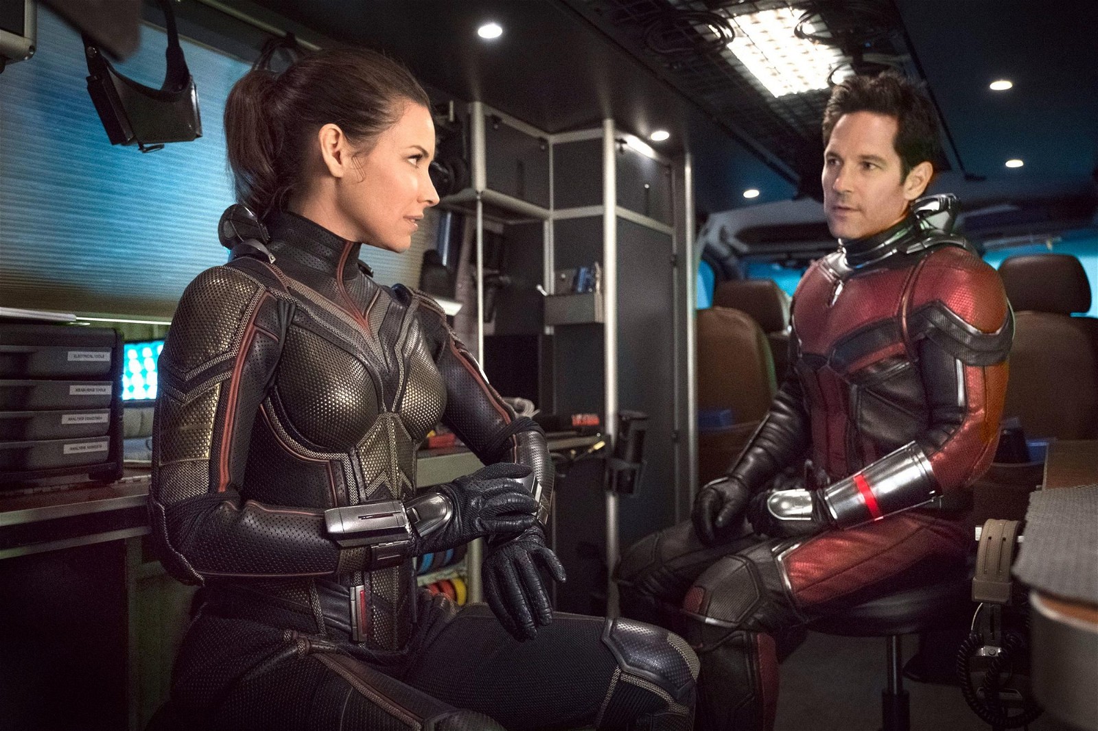 Paul Rudd and Evangeline Lilly as Ant-Man and the Wasp