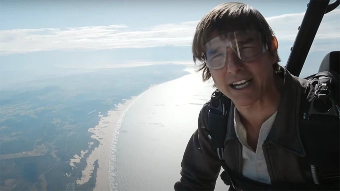 Tom Cruise moments before jumping out of an airplane.