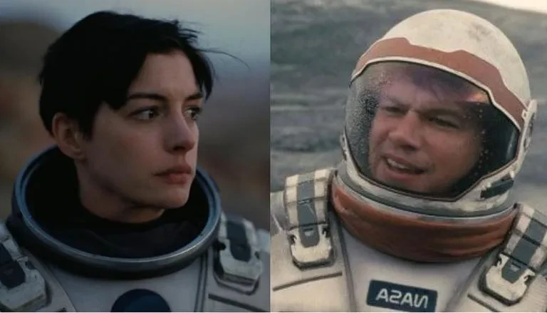 Matt Damon and Anne Hathaway in Interstellar