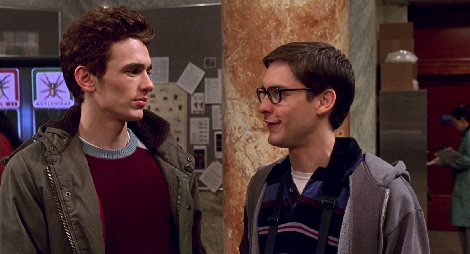 James Franco as Harry Osborn alongside Tobey Maguire's Peter Parker