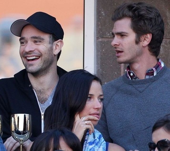 Charlie Cox and Andrew Garfield at a tennis game