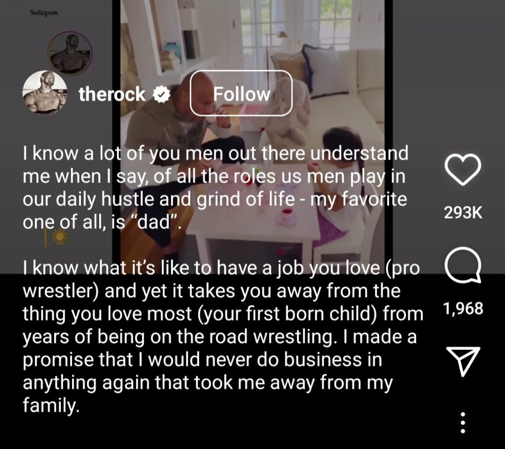 Dwayne Johnson's Instagram post