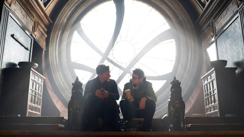 Scott Derrickson with Benedict Cumberbatch on the set of Doctor Strange 2
