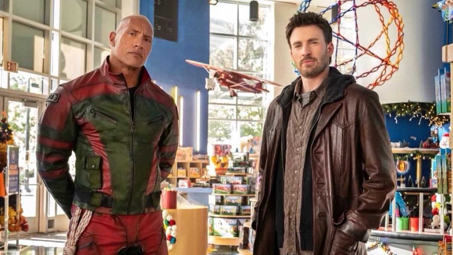 The Rock and Chris Evans on Red One set