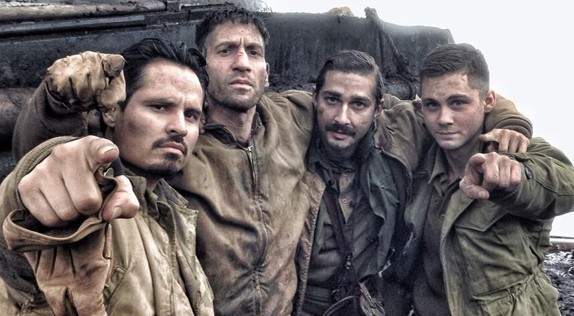 Shia LaBeouf and Jon Bernthal with the cast of Fury (2014)