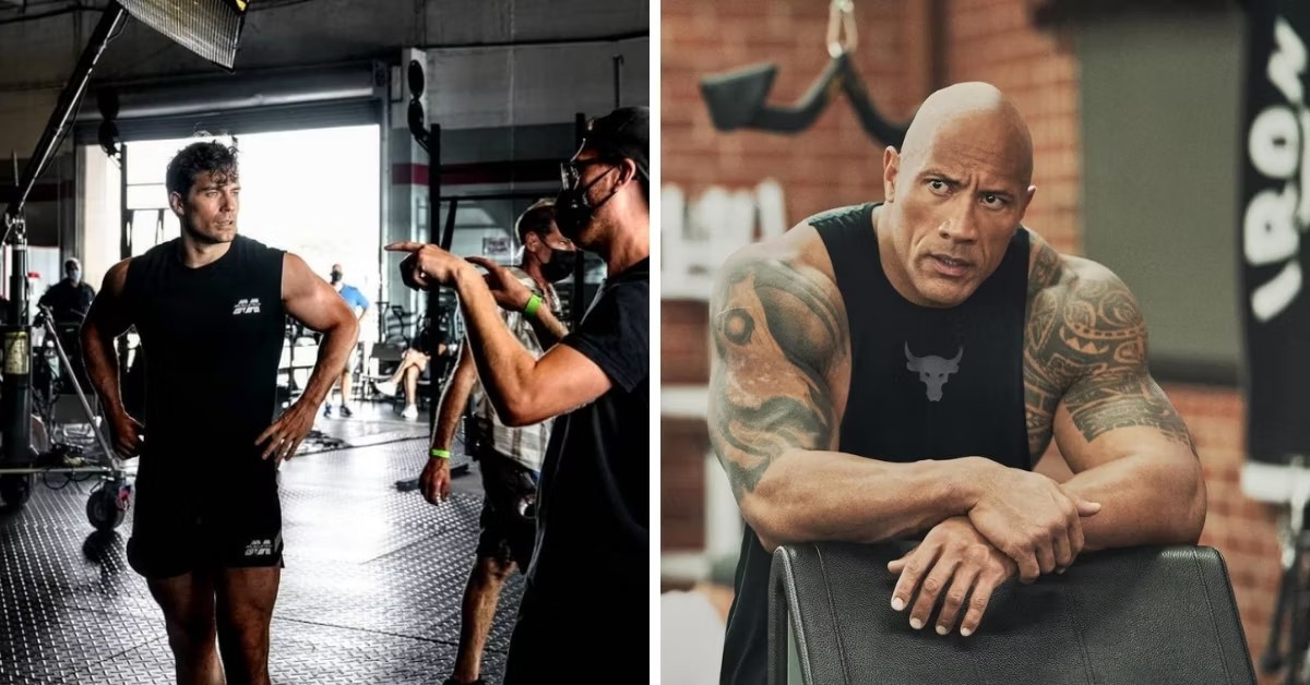 Dwayne Johnson and Henry Cavill in the gym