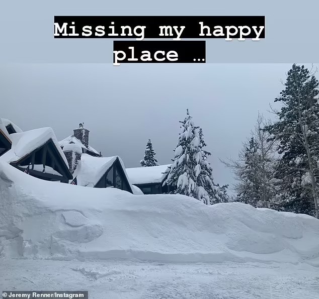 Photo of snow covered mansion posted by Jeremy Renner