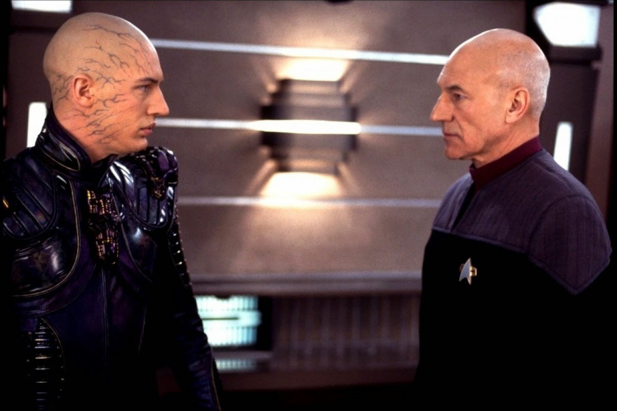 Tom Hardy and Sir Patrick Stewart in Star Trek: Nemesis (2002).