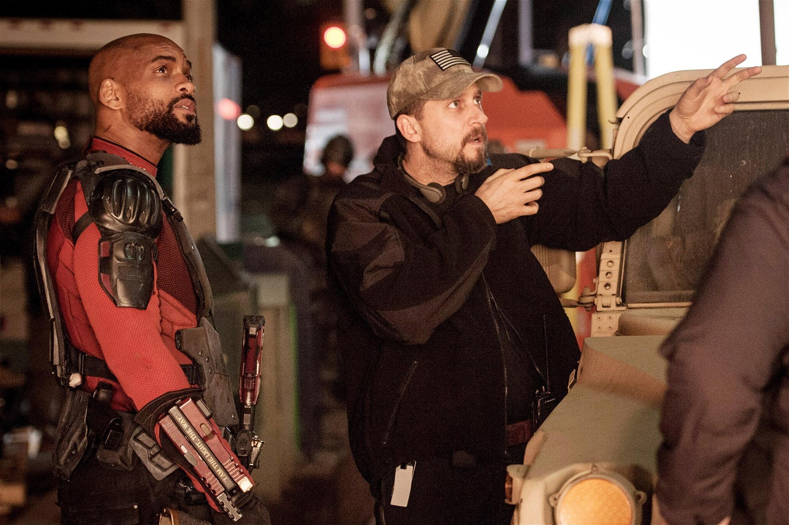 Will Smith and David Ayer on the set of Suicide Squad (2016).