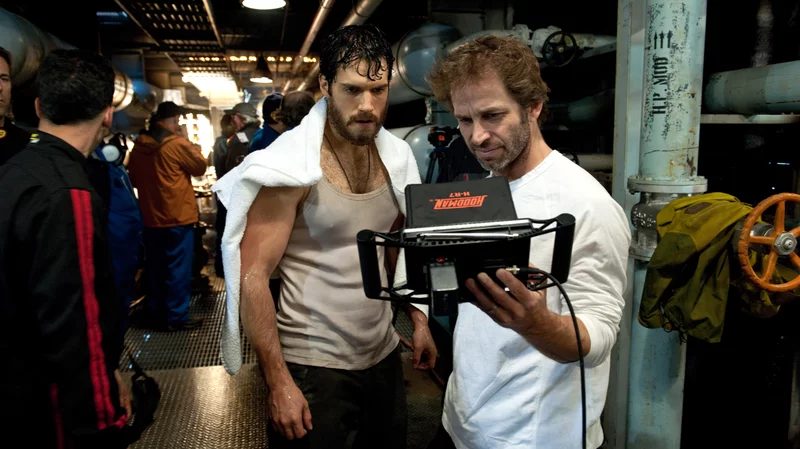 Zack Snyder with Henry Cavill on the sets of Man of Steel (2013).