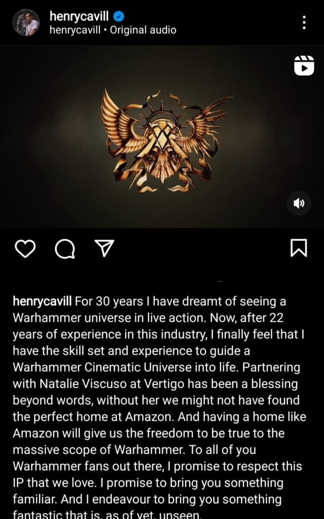 Henry Cavill's Instagram post