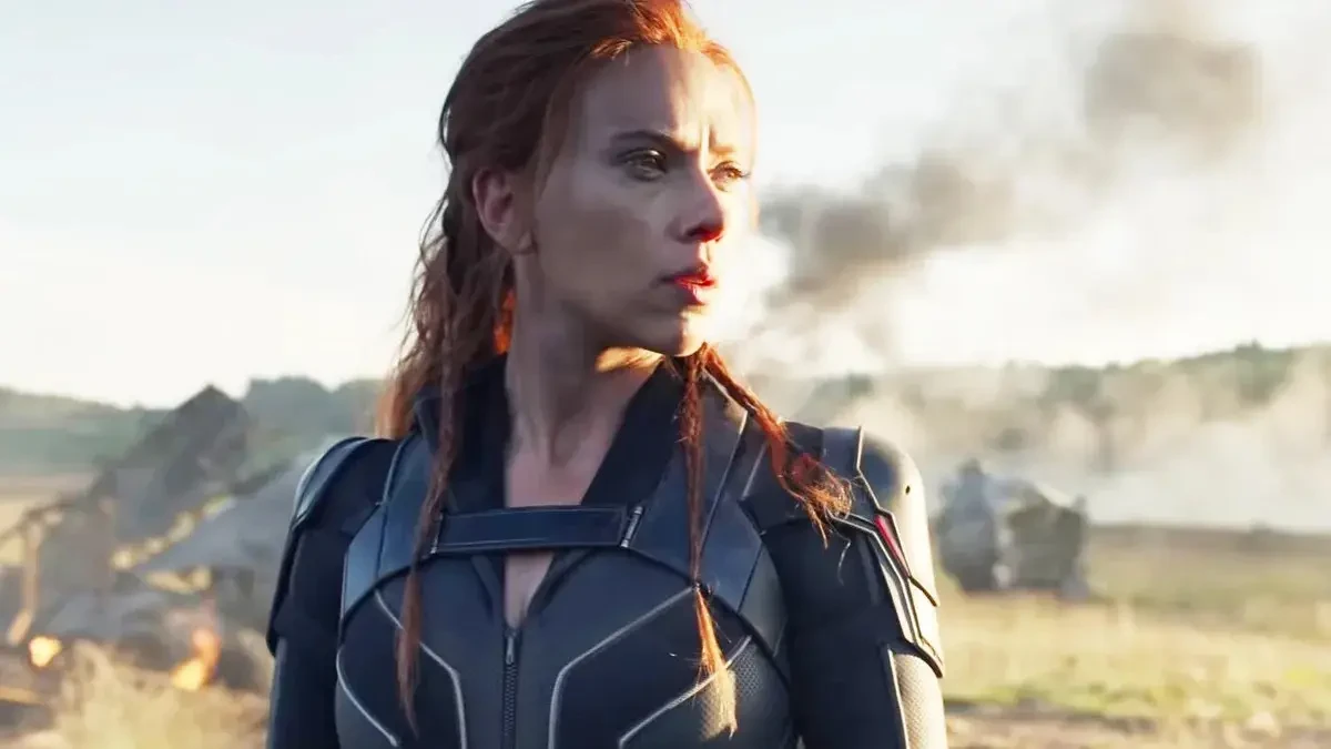 Scarlett Johansson in and as Black Widow (2021).