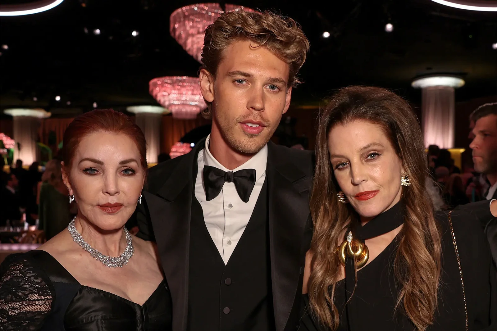 Austin Butler with Lisa Marie Presley and Priscilla Presley 