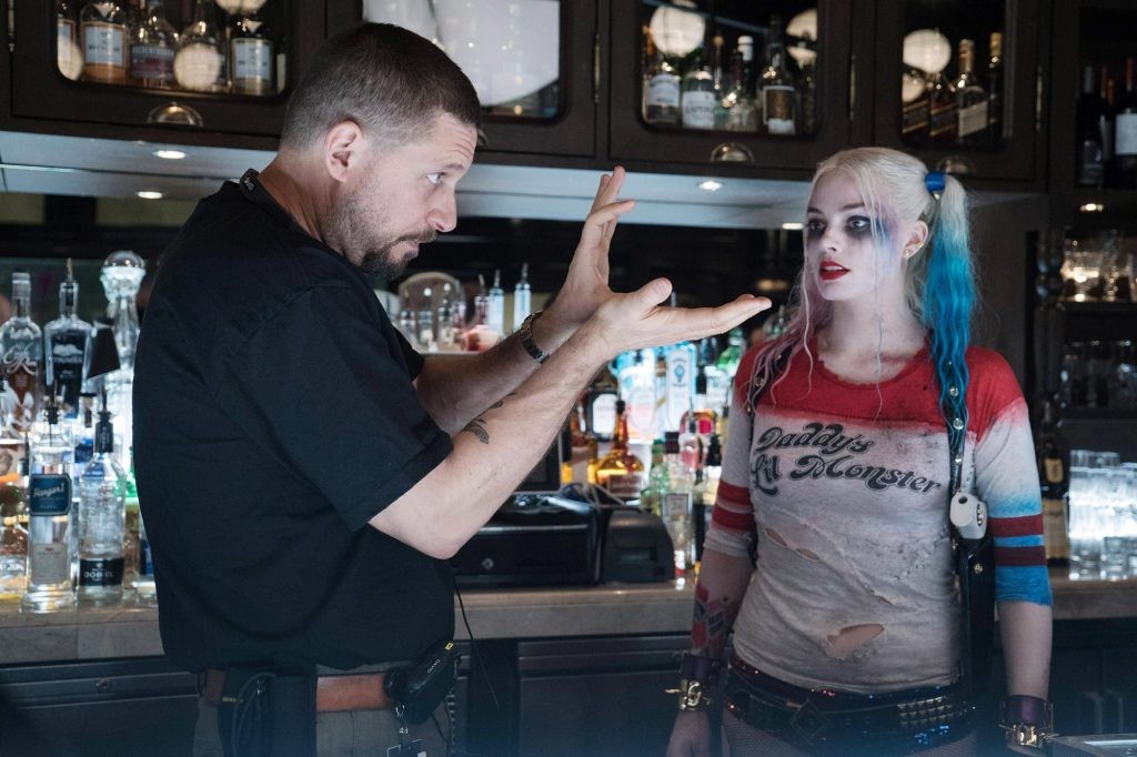 Director David Ayer and Margot Robbie on the sets of Suicide Squad (2016).