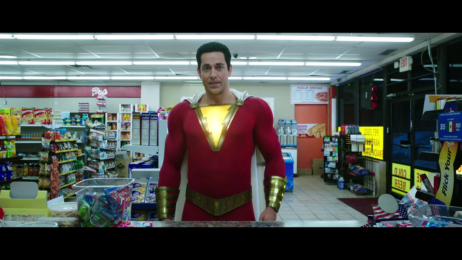 Zachary Levi in and as Shazam! (2019).
