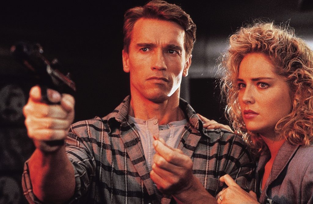 Sharon Stone and Arnold Schwarzenegger in Total Recall (1990)