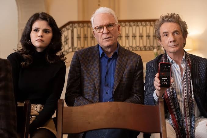 Selena Gomez with Steve Martin and Martin Short in Only Murders in the Building