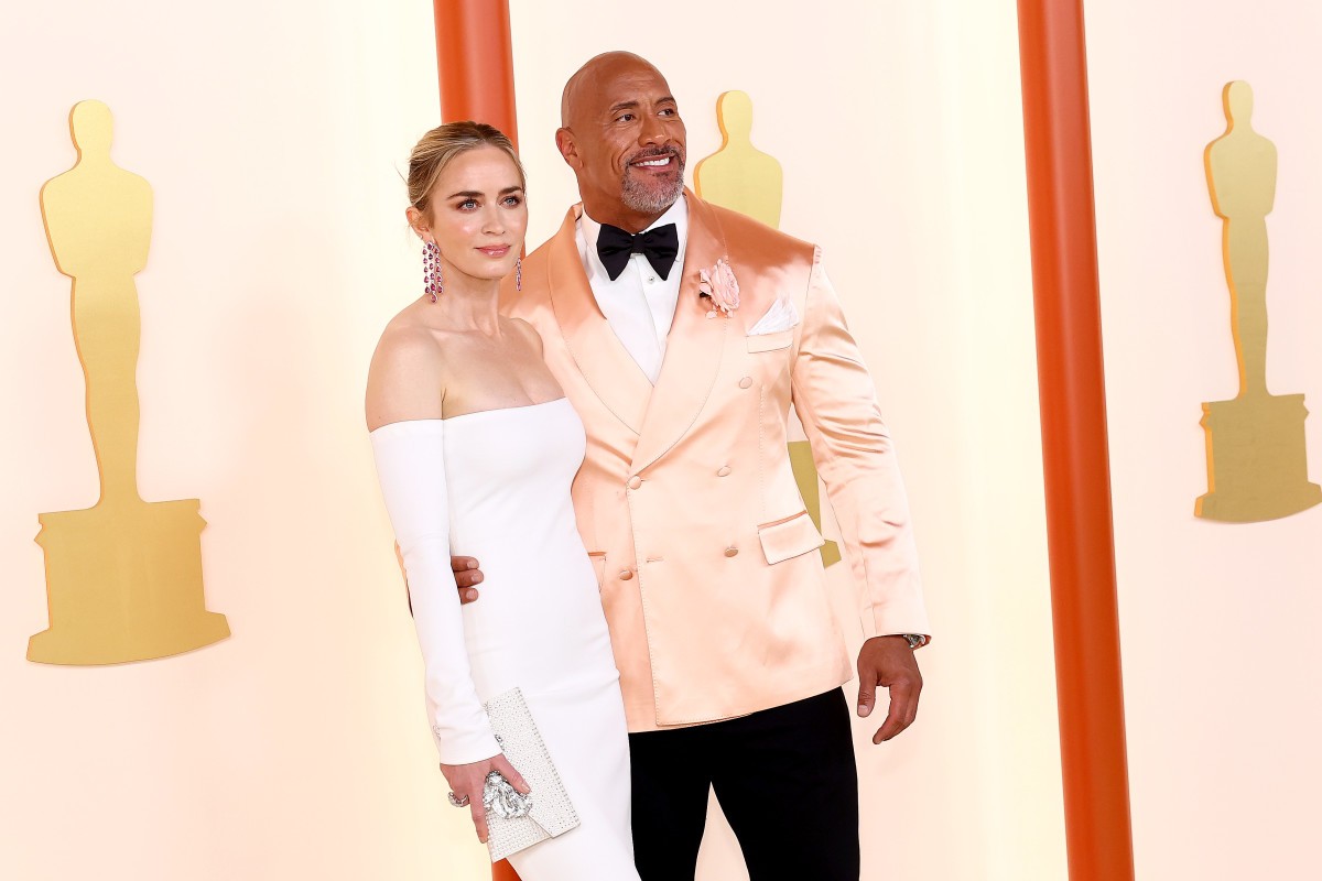 Emily Blunt and Dwayne Johnson at the 2023 Oscars