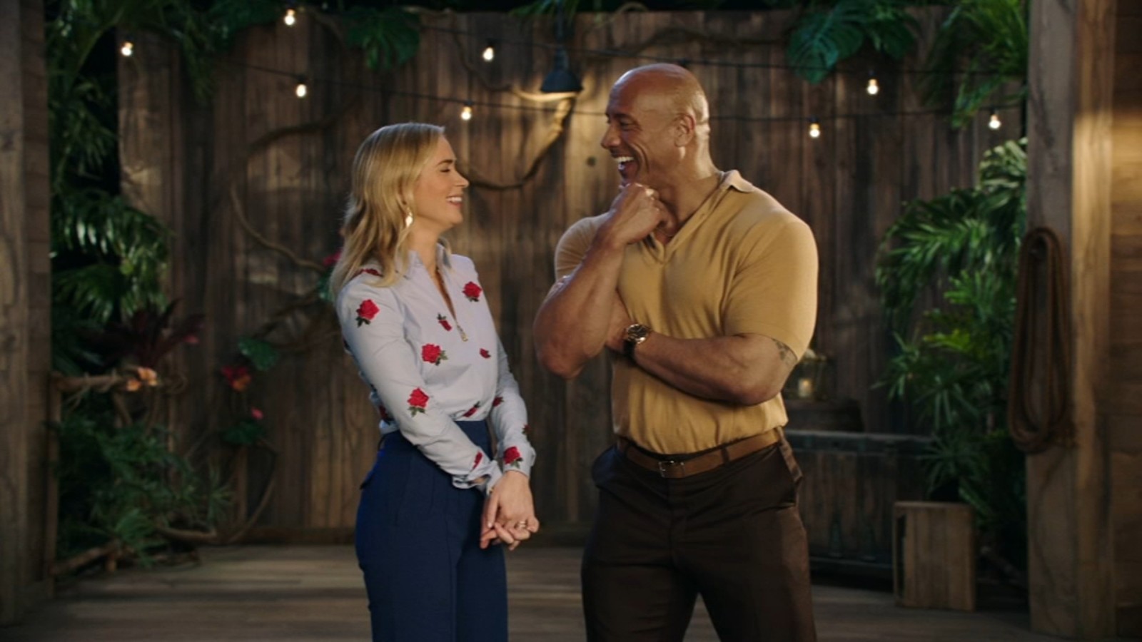 Dwayne Johnson and Emily Blunt promoting Jungle Cruise