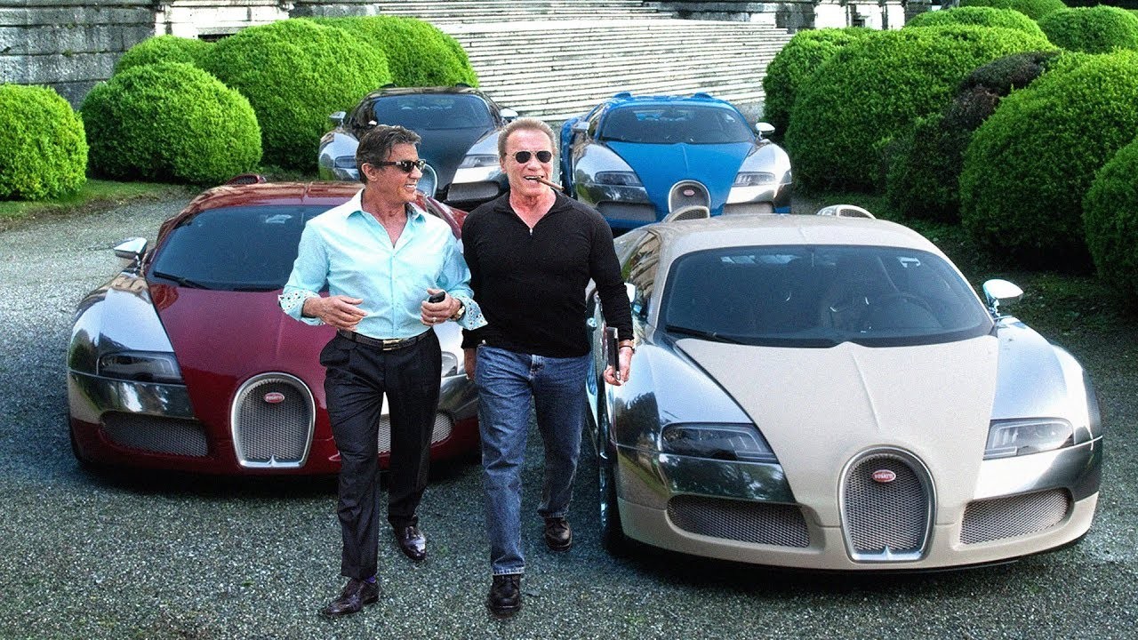 Arnold Schwarzenegger and Sylvester Stallone flaunt their Bugatti collection
