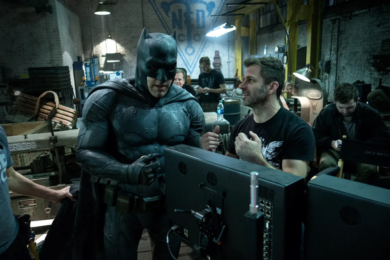 Ben Affleck and Zack Snyder on the sets of Batman V Superman: Dawn of Justice (2016).