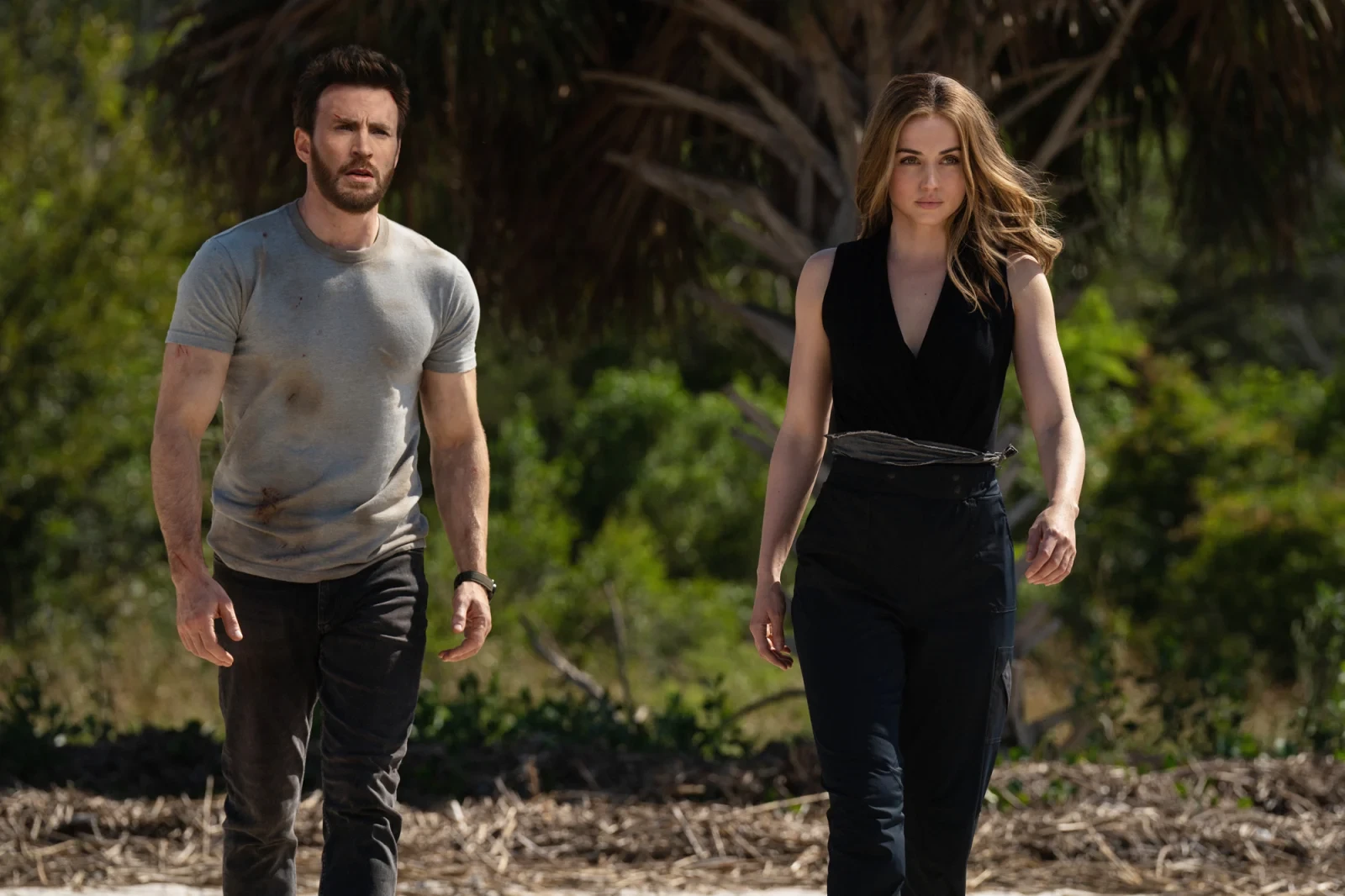 Chris Evans and Ana de Armas in a still from Ghosted