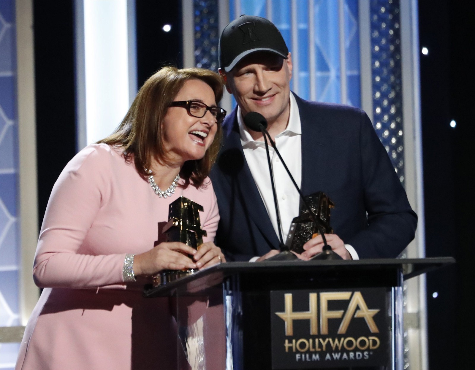 Victoria Alonso and Kevin Feige