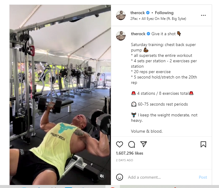 Dwayne Johnson working out. Pic credits- therock official Instagram account