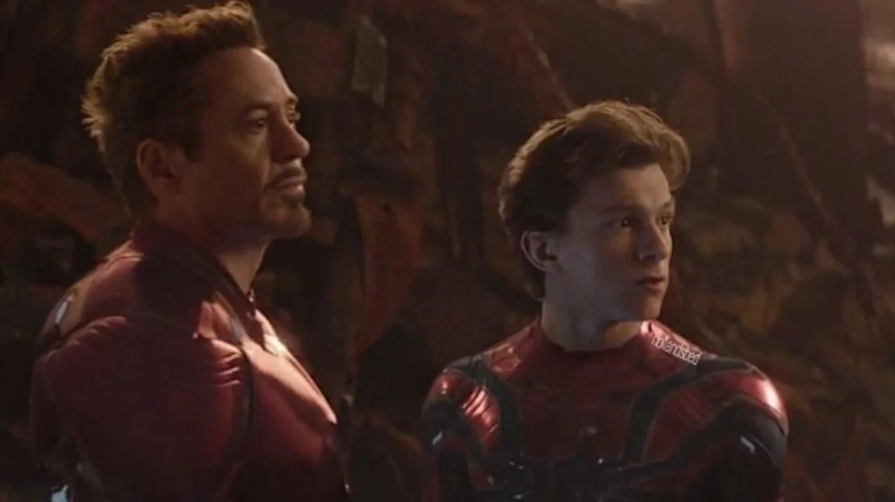 Robert Downey Jr. and Tom Holland in a still from Avengers: Infinity War