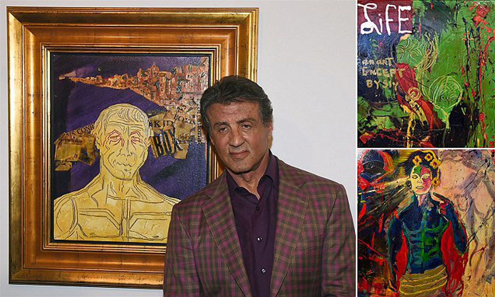 Sylvester Stallone with his portrait of Rocky Balboa