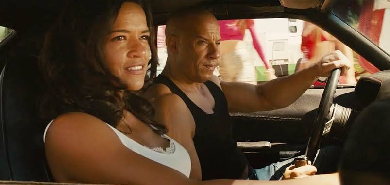 Michelle Rodriguez and Vin Diesel in The Fast and the Furious